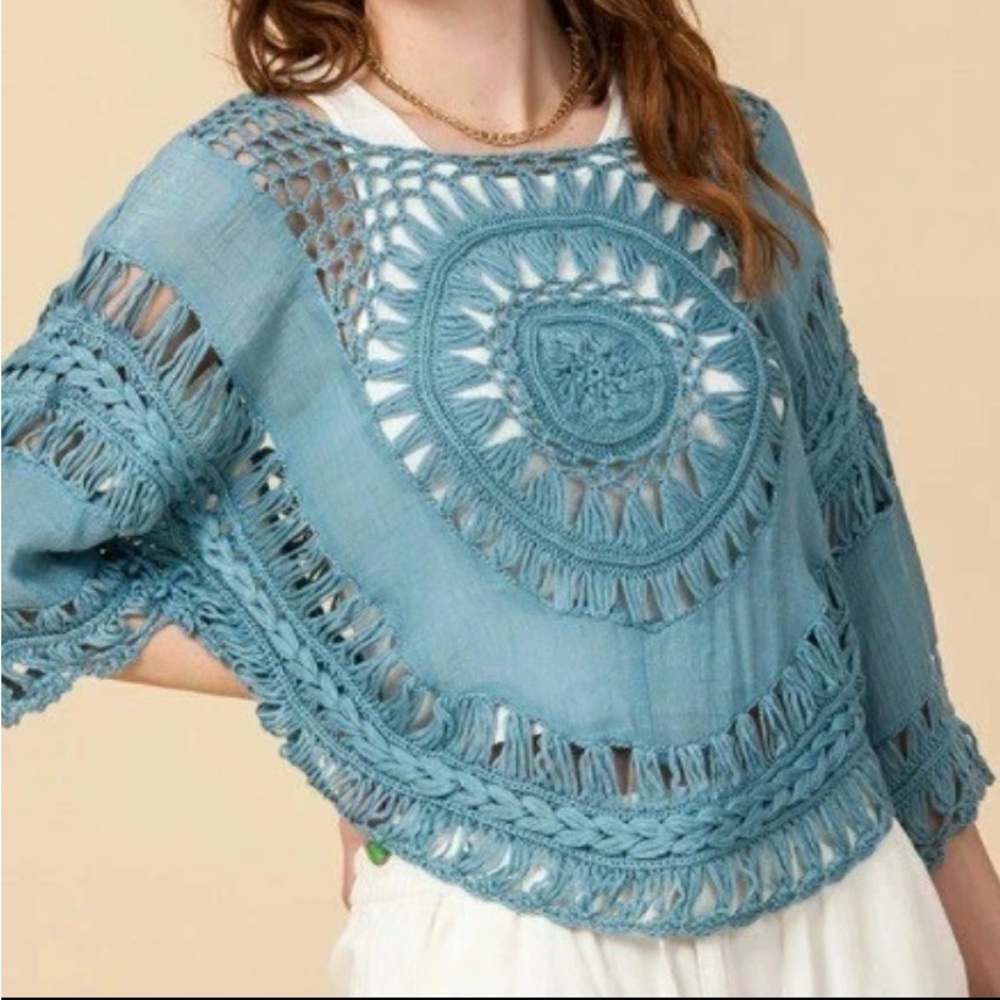 Favlux Women's Crochet Pullover Ocean Small